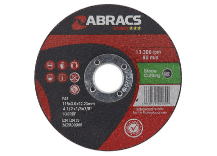 Abracs Proflex Flat Stone Cutting Disc - 115 x 3 x 22mm (Box of 25)
