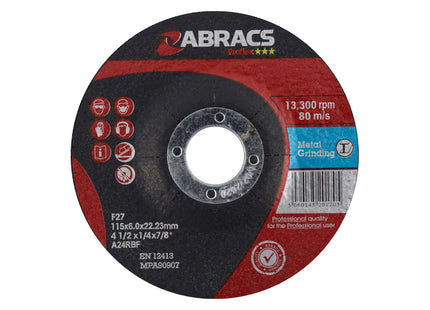 Abracs Proflex Depressed Centre Metal Grinding Disc - 115 x 6 x 22mm (Box of 25)