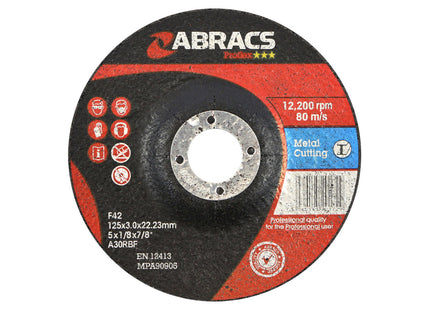 Abracs Proflex Depressed Centre Metal Cutting Disc - 125 x 3 x 22mm (Box of 25)