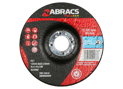Abracs Proflex Depressed Centre Metal Grinding Disc - 125 x 6 x 22mm (Box of 25)
