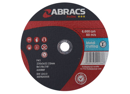 Abracs Proflex Flat Metal Cutting Disc - 230 x 3 x 22mm (Box of 25)