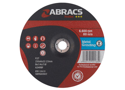 Abracs Proflex Depressed Centre Metal Grinding Disc - 230 x 6 x 22mm (Box of 10)