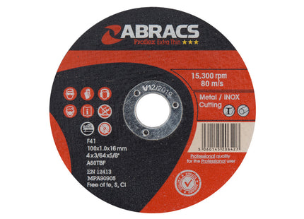 Abracs Proflex Extra Thin Cutting Disc Inox - 100 x 1.0mm (Box of 100)
