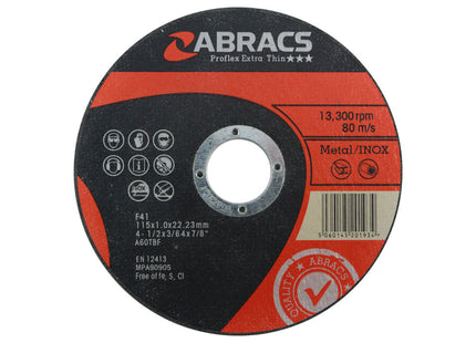 Abracs Proflex Extra Thin Cutting Disc Inox - 115 x 1.0 x 22mm (Box of 25)