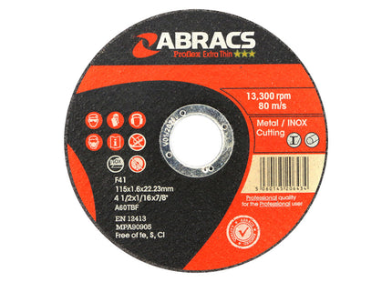 Abracs Proflex Extra Thin Cutting Disc Inox - 115 x 1.6mm (Box of 100)