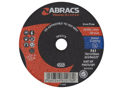 Abracs Phoenix Long Life Extra Thin Cutting Disc Inox - 75 x 1.0 x 10mm (Box of 100)
