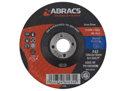 Abracs Phoenix Depressed Centre Metal Cutting Disc - 100 x 3 x 16mm (Box of 25)