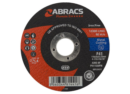 Abracs Phoenix Ii Flat Metal Cutting Disc - 115 x 3 x 22mm (Box of 25)