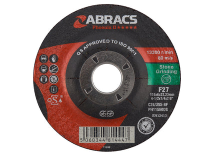 Abracs Phoenix Ii Depressed Centre Stone Grinding Disc - 115 x 6.5 x 22mm (Box of 25)