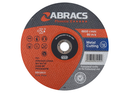 Abracs Phoenix Ii Flat Metal Cutting Disc - 230 x 3 x 22mm (Box of 25)