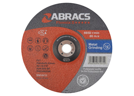 Abracs Phoenix Ii Depressed Centre Metal Grinding Disc - 230 x 6.8 x 22mm (Box of 25)