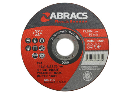 Abracs Phoenix Long Life Extra Thin Cutting Disc Inox - 115 x 1.6 x 22mm (Box of 50)