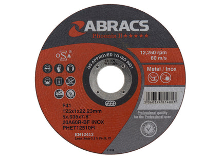 Abracs Phoenix Long Life Extra Thin Cutting Disc Inox - 125 x 1.0 x 22mm (Box of 50)