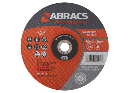 Abracs Phoenix Long Life Extra Thin Cutting Disc Inox - 230 x 1.8 x 22mm (Box of 25)