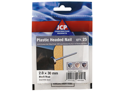 JCP Fixings A4-316 Stainless Steel Plastic Headed Nails Black Top - 40 x 2.00mm (Box of 125)