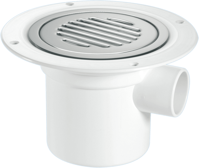 McAlpine TSG3SS-SL-NSC 75mm Water Seal Trapped Gully, Clamp Ring and Cover Plate, 1½" Side Inlet for waste pipe and 110mmØ or 1½" Vertical Outlet