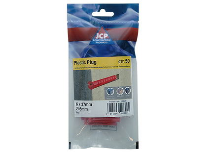 JCP Fixings Premium Plastic Wall Plugs Red - 6.0 x 37mm (Box of 250)