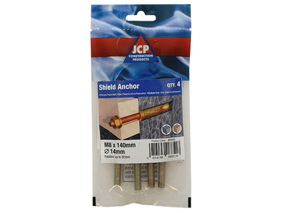 JCP Fixings Shield Anchors Projecting Bolt ZYP - M10 x 30mm (Box of 20)