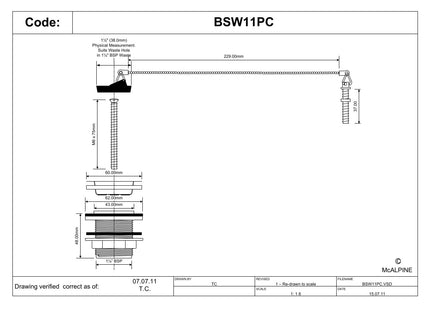 McAlpine Basin Waste with Plug and Chain 1.25''      BSW11PC