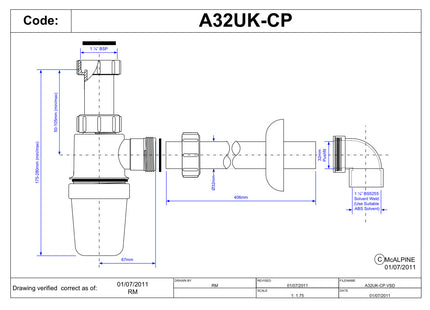 McAlpine A32UK-CP CP Basin Kit with Plastic Bottle Trap