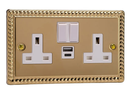 Varilight Double Socket With 20W Shared Usb A & C Charging Ports White