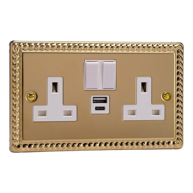 Varilight Double Socket With 20W Shared Usb A & C Charging Ports White