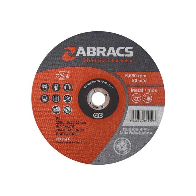 Abracs Phoenix Long Life Extra Thin Cutting Disc Inox - 230 x 1.8 x 22mm (Box of 25)