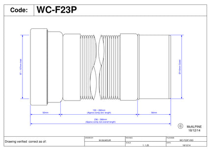 McAlpine WC-F23P 97-107mm Inlet x 110mm Plain End Outlet Straight Flexible WC Connector