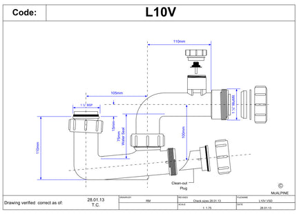 McAlpine L10V 75mm Water Seal Anti-Syphon (Silentrap) with 1½" Multifit Outlet Bath Trap