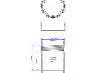 McAlpine Chrome Plated Brass  x ABS Euro Connector 42/43mm x 1.5''     ABS42/43G-CB