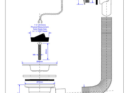 McAlpine FSW2PC Sink Combined Waste and Overflow - Chrome Plated Overflow Grid 1.5" x 85mm Flange