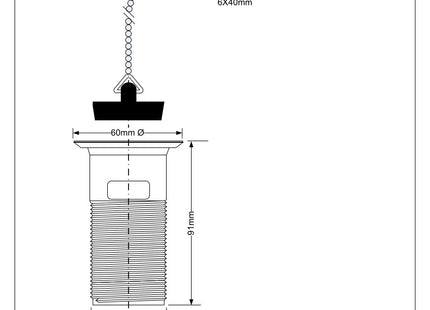 McAlpine BSW12C 1¼" Black Plastic Slotted Basin Waste - Backnut Model: 60mm Stainless Steel Flange x 3½" Tail with Black PVC Plug