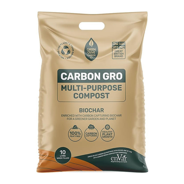 Green Olive Firewood Company Carbon Gro Multi Purpose Peat Free Compost with Added Carbon Capturing Biochar for Outdoor Plants & Soil 10 Litre