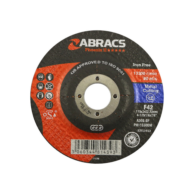 Abracs Phoenix Ii Depressed Centre Metal Cutting Disc - 115 x 3 x 22mm (Box of 25)