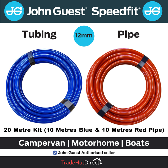 John Guest 10m RED & 10m BLUE 12mm Campervan Camper Motorhome Water Pipe 20m Kit