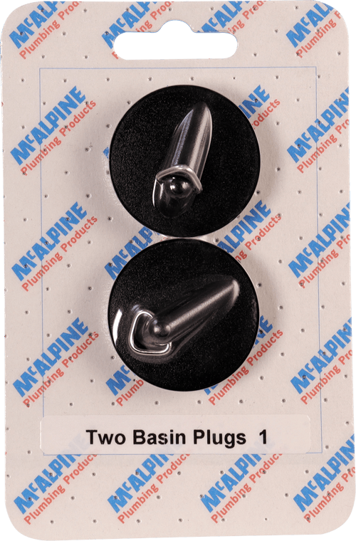 McAlpine CARD-1 Two Basin Plugs - BP3T - Black PVC Plug 1½" with triangle (for 1¼" waste) x 2