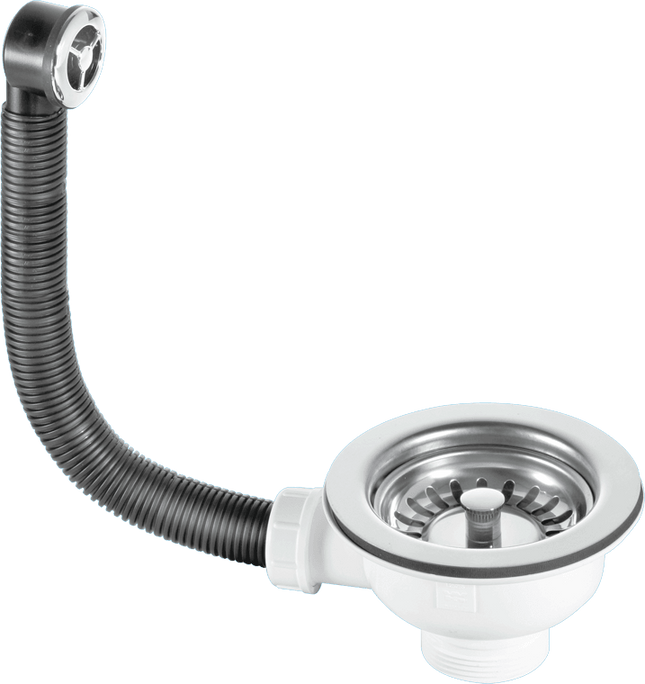 McAlpine BSWCLS-OFSS 1½" Basket Strainer Waste and Overflow: 113mm Stainless Steel Flange: Spring-Loaded Plug: Chrome Plated Overflow Grid: Centre Pin Model