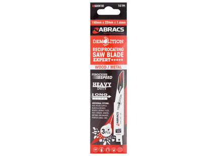 Abracs Reciprocating Saw Blade for Demolition - 150 x 22 x 1.6mm