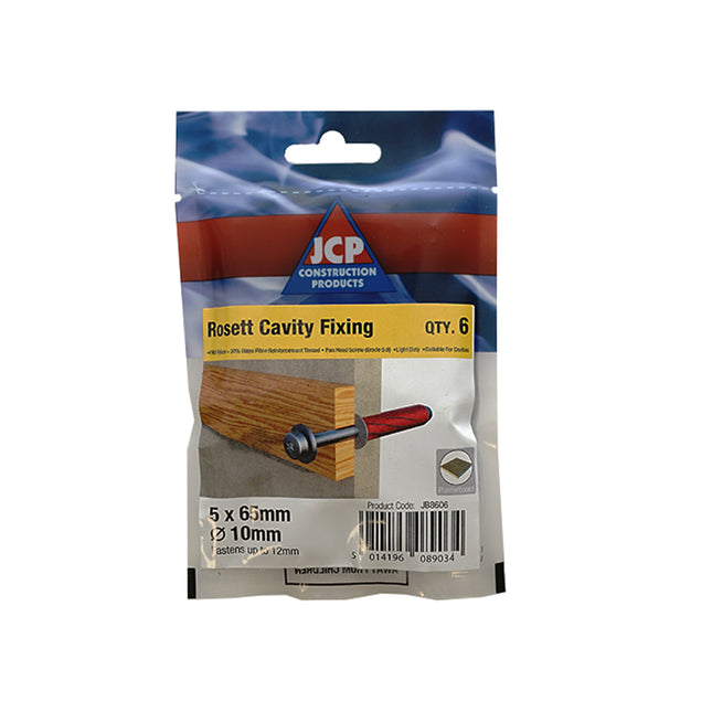 JCP Fixings Rosett Cavity Fixings Red - M5 x 65mm (Box of 30)