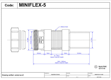 McAlpine MINIFLEX-5 1½" universal compression connection x 1½" plain spigot Short Miniflex Flexible Connectors