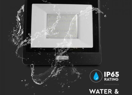 V-Tac Lumi Vt-158S-1 50W Pir Sensor Floodlight Samsung Chip & 1M Cable 3000K Black Body