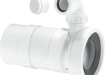 McAlpine WC-F26PV 97-107mm Inlet x 110mm Plain End Outlet Straight Flexible WC Connector with 1¼ Universal Vent Boss.