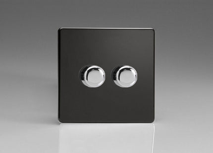 Varilight 2-Gang 2-Way V-Com Push On/Off Rotary Led Dimmer 2 X 0-100W Brushed Silver