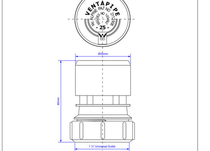 McAlpine VP2W White Ventapipe 25 Air Admittance Valve with 1½" Universal Outlet