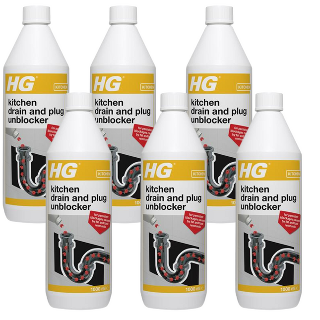 HG Kitchen Drain and Plug Unblocker 1 litre (Pack of 6)