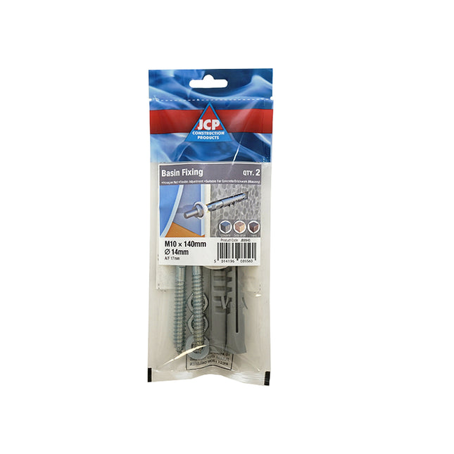 JCP Fixings Sanitary Basin Set - 10 x 140mm Screw - 14 x 70mm Plug (Box of 10)