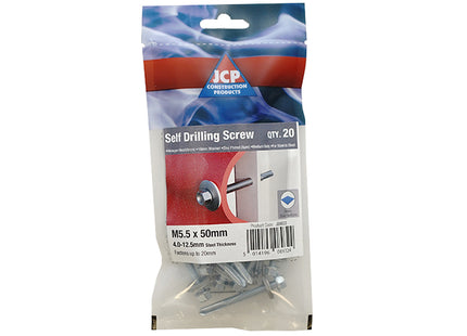 JCP Fixings Metalfix Self-Drilling Screws Heavy Section DIN 7504K 16mm Washer Bright Zinc Plated - 5.5 x 32mm (Box of 100)
