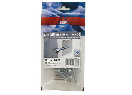 JCP Fixings Metalfix Self-Drilling Screws Light Section DIN 7504K Bright Zinc Plated - 5.5 x 50mm (Box of 150)