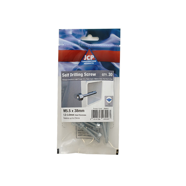 JCP Fixings Metalfix Self-Drilling Screws Light Section DIN 7504K Bright Zinc Plated - 5.5 x 25mm (Box of 150)