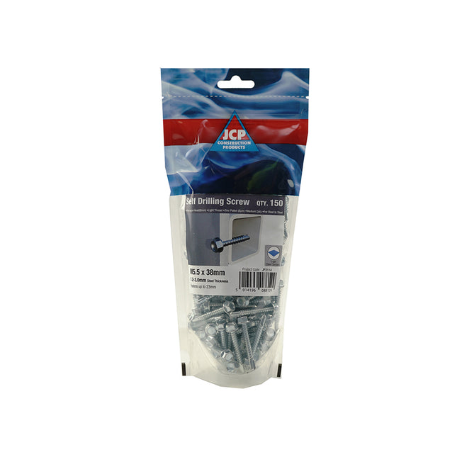 JCP Fixings Metalfix Self-Drilling Screws Light Section DIN 7504K Bright Zinc Plated - 5.5 x 32mm (Box of 800)